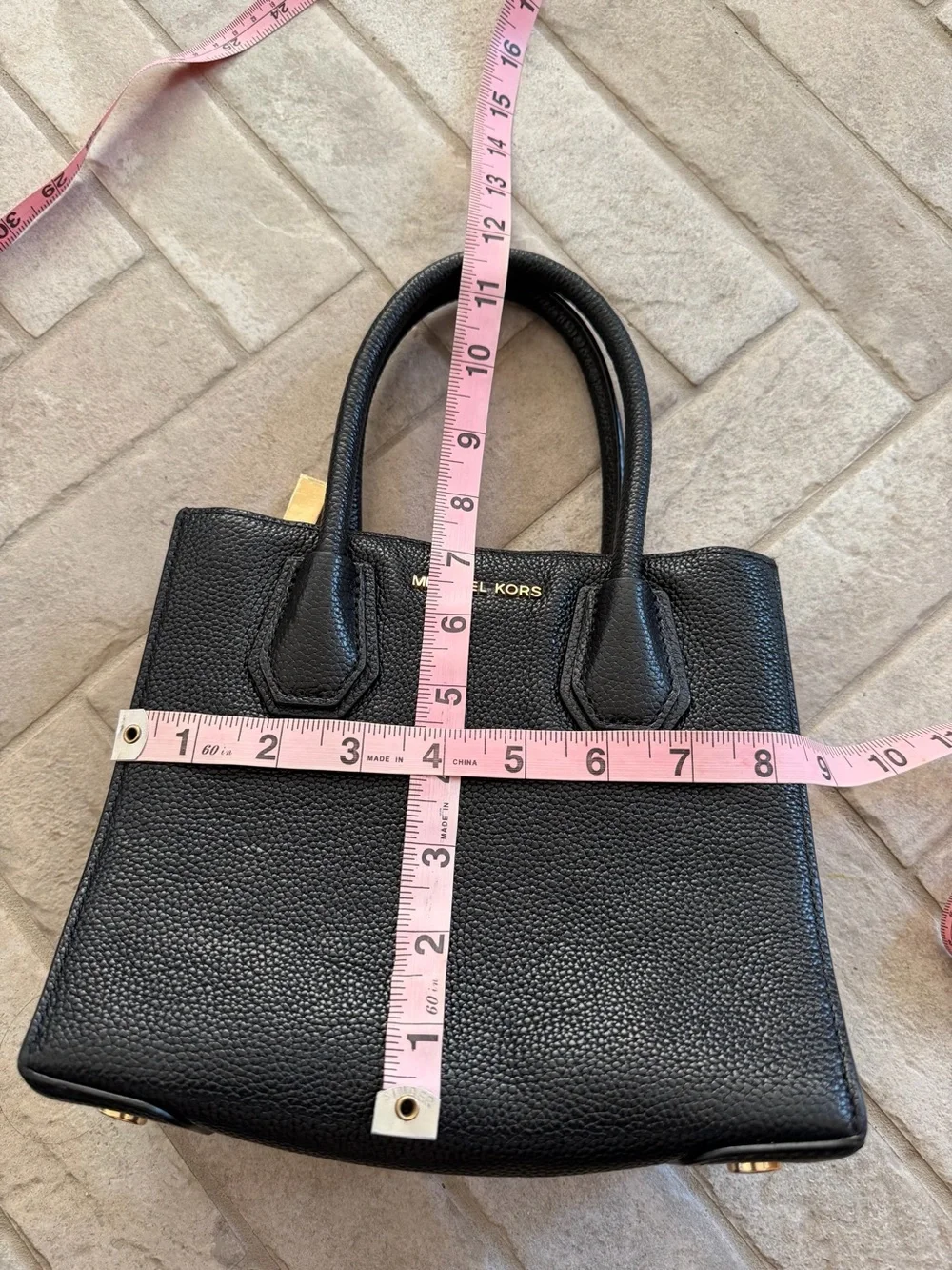 Michael Kors Black Mini Leather Satchel Handbag Gold Hardware